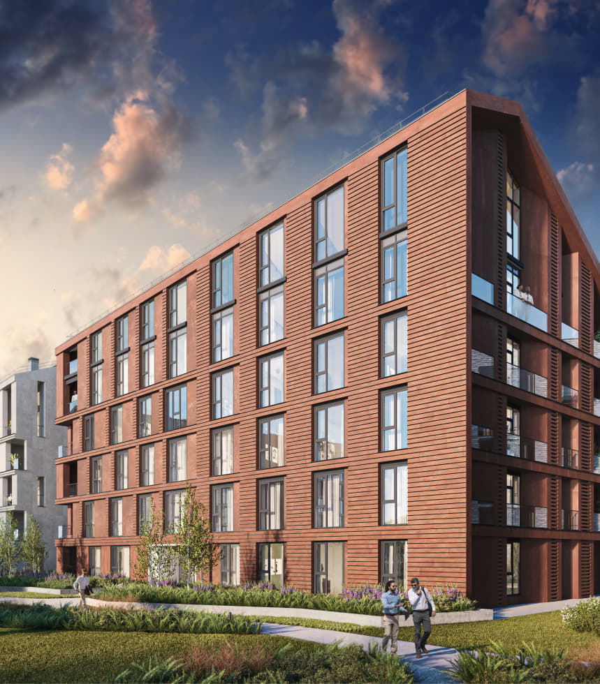 Tерракотовый кирпич части зданий созвучен с корпусами цехов исторического трамвайно-троллейбусного депо